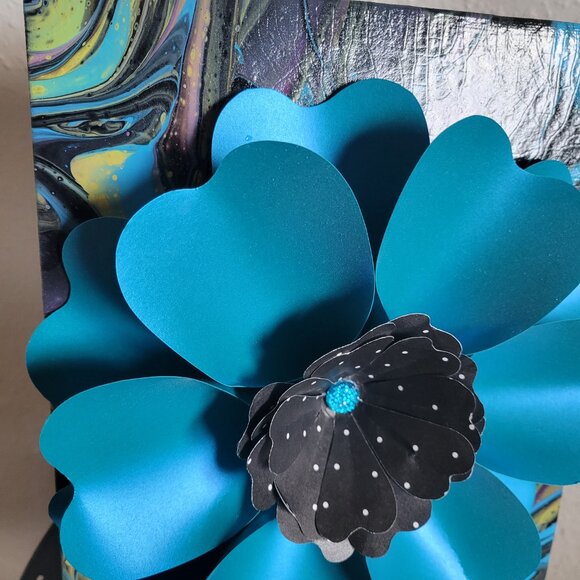 Original Acrylic Abstract Painting with Paper flower on Canvas - Picture 3 of 5